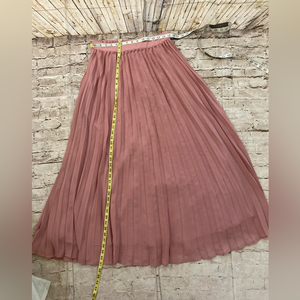 NWOT ebossy blush pink plated high waist flowy chiffon Maxi skirt size L - Picture 11 of 11